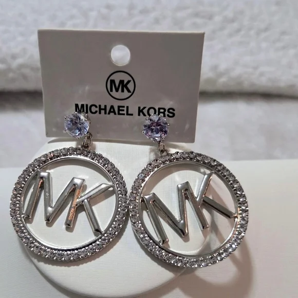 Michael Kors Silver and Crystal Logo Earrings - Picture 1 of 4